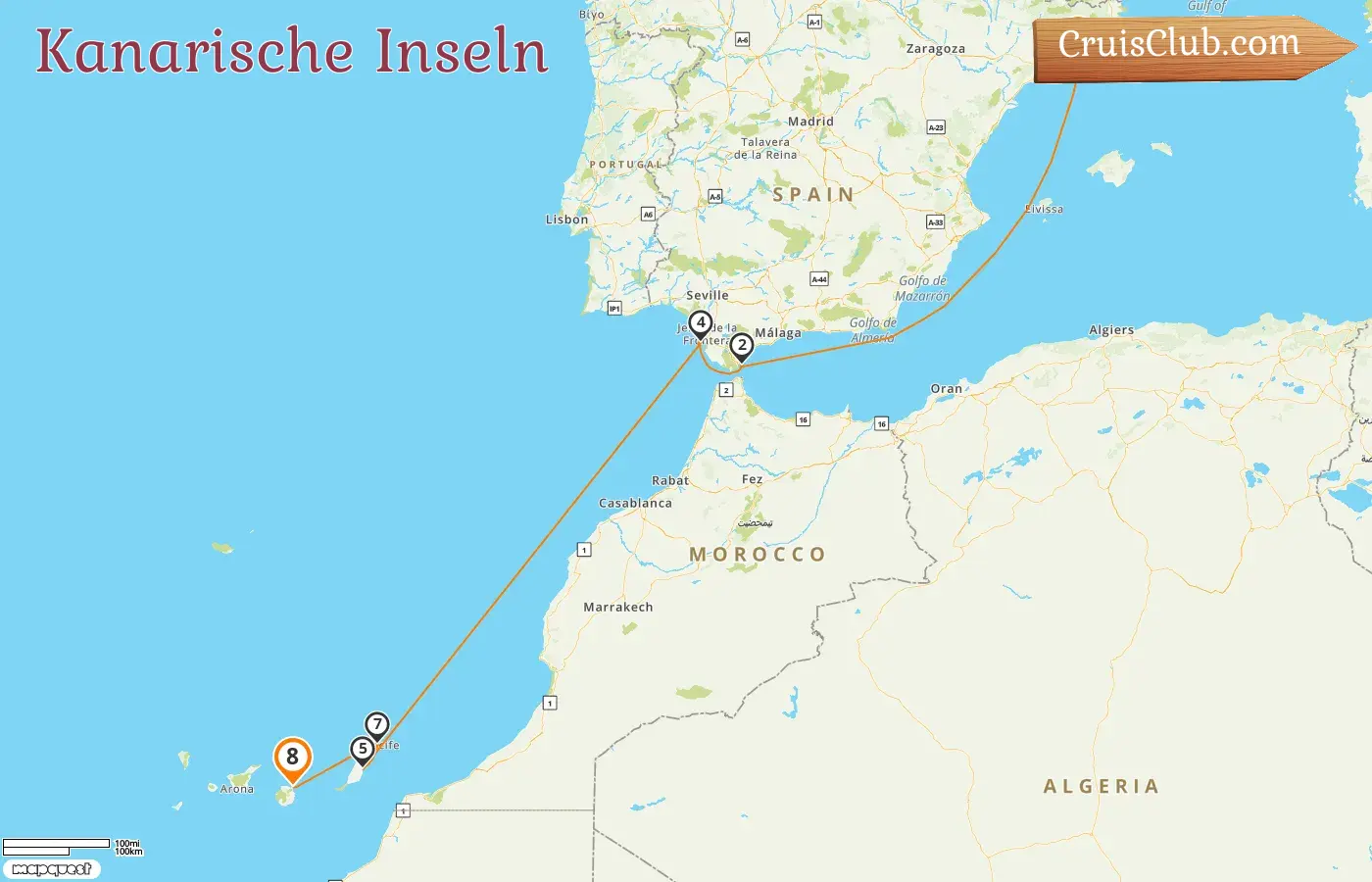 Kreuzfahrt auf den Kanarischen Inseln von Barcelona nach Las Palmas an Bord des Schiffes AIDAblu mit Besuchen in Spanien und Gibraltar für 8 Tage