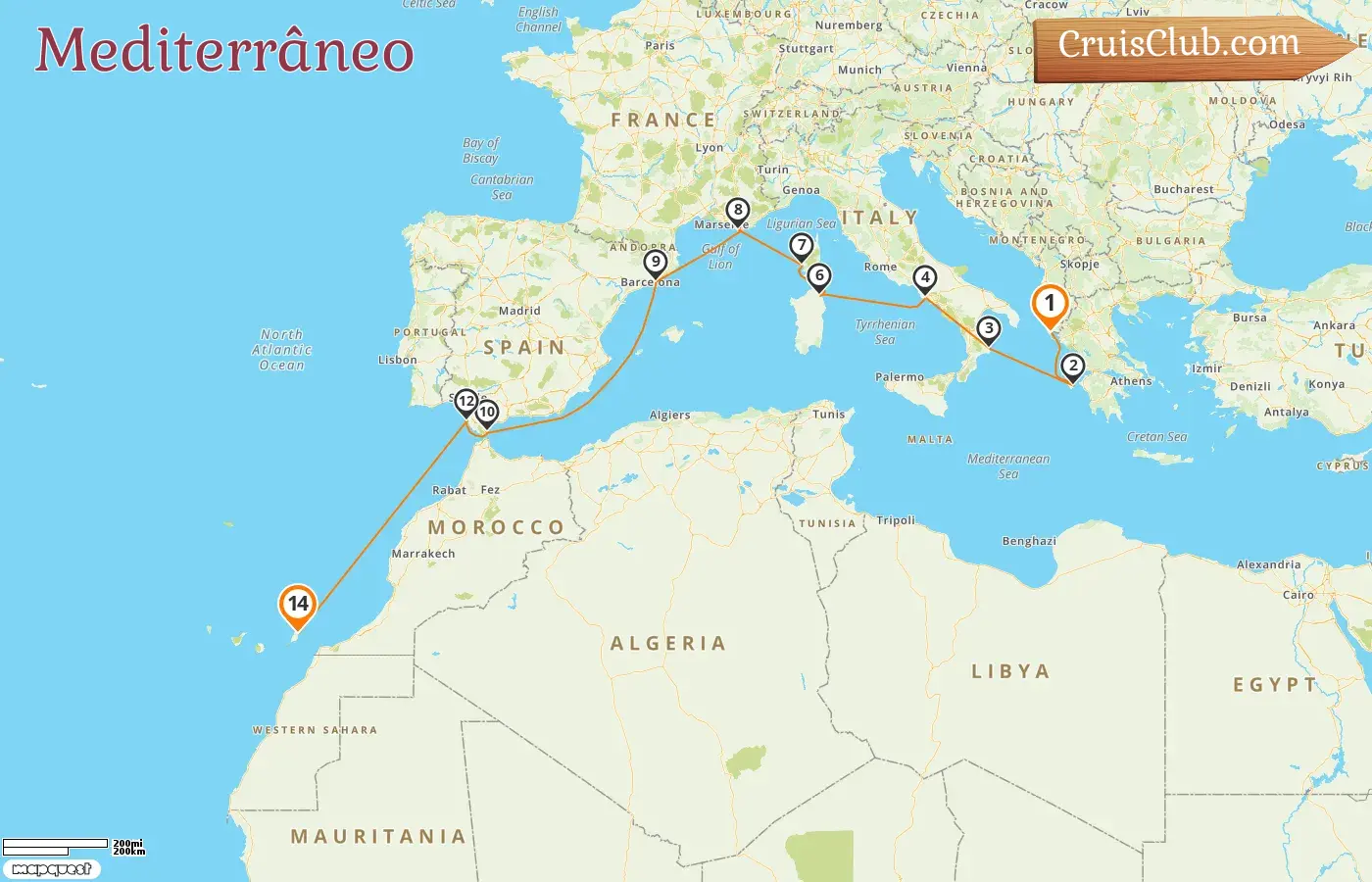 Cruzeiro no Mediterrâneo de Corfu para Puerto del Rosario a bordo do navio AIDAblu com visitas à Grécia, Itália, França, Espanha e Gibraltar por 14 dias