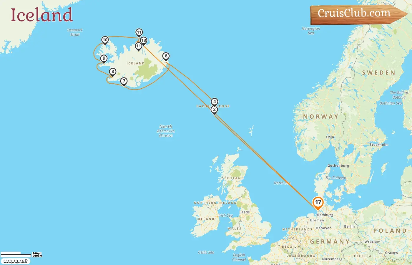 Cruise in the Iceland from Cuxhaven aboard MS Deutschland ship with visits to Germany, Faroe Islands, and Iceland for 17 days