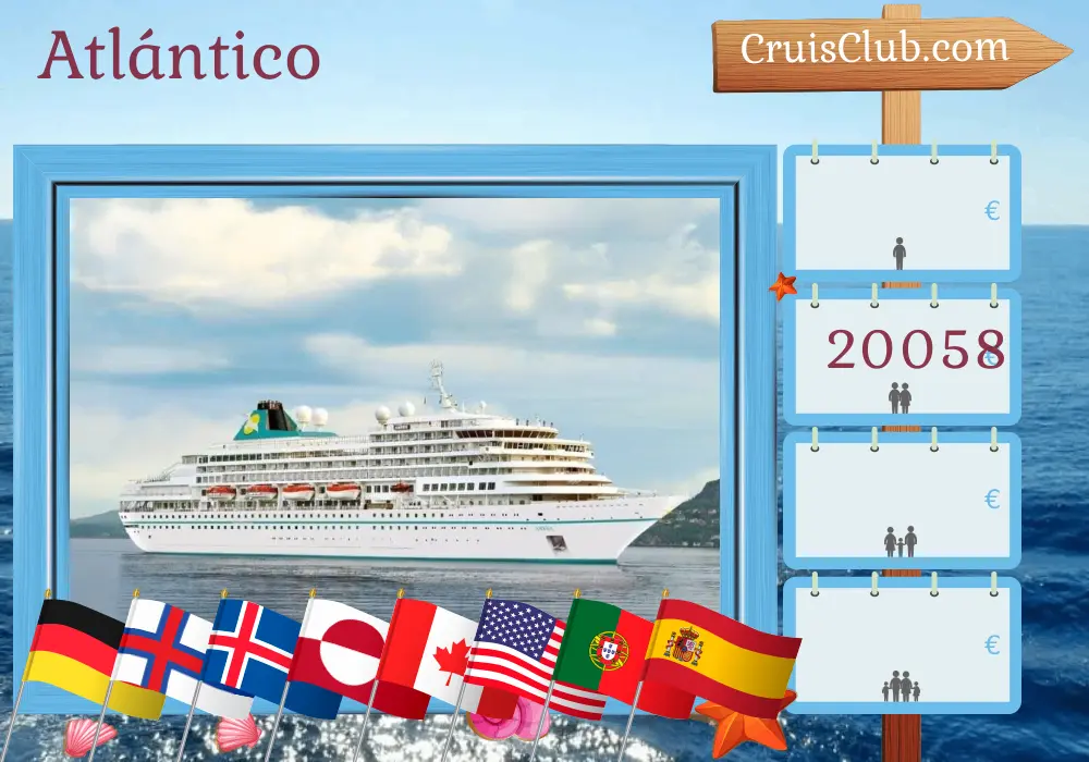 Crucero en el Transatlántico desde Bremerhaven a bordo del barco Amera con visitas a Alemania, Islas Feroe, Islandia, Groenlandia, Canadá, Estados Unidos, Portugal y España por 51 días