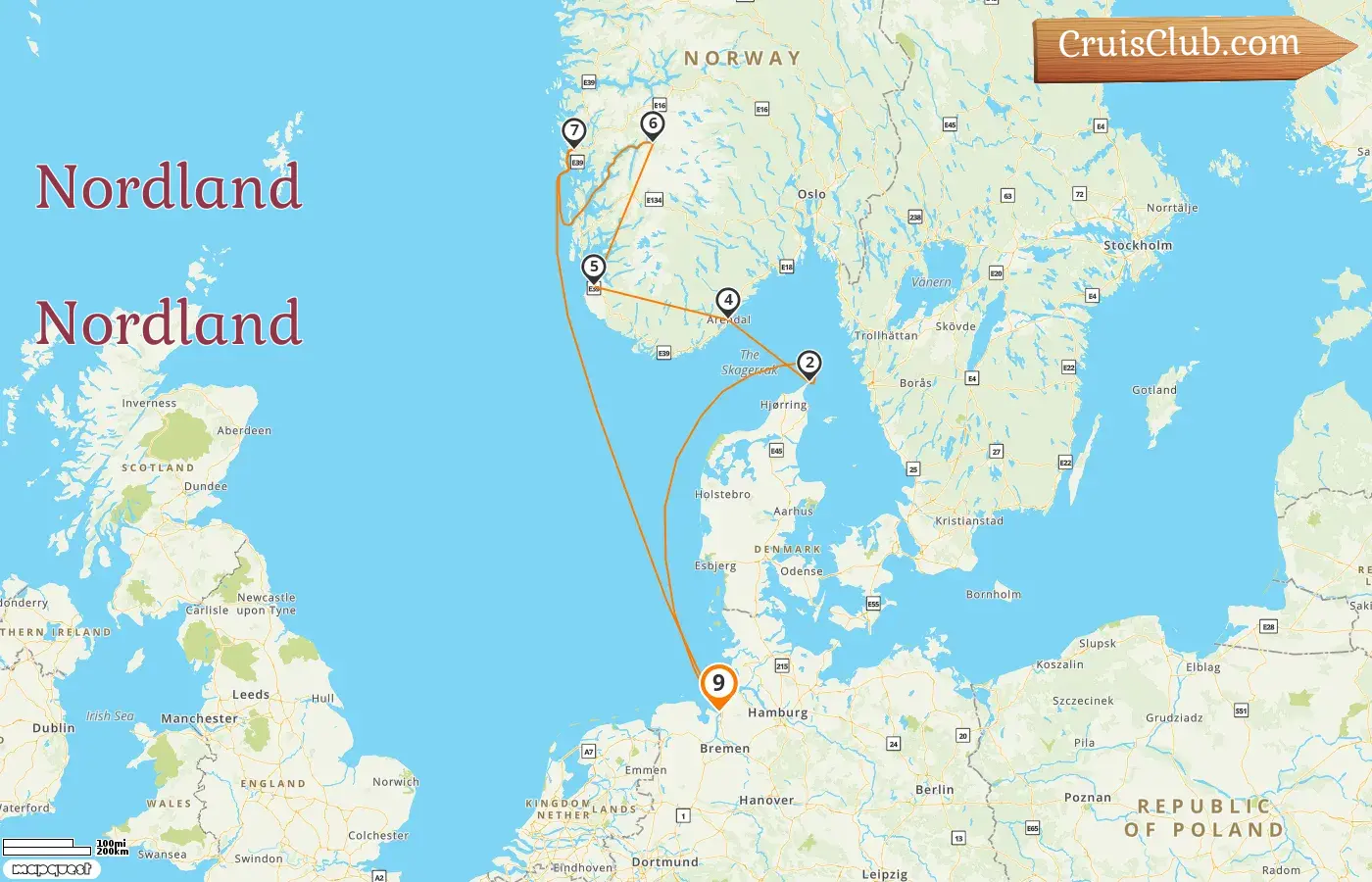 Cruzeiro no Norte partindo de Bremerhaven a bordo do navio Artania com visitas à Alemanha, Dinamarca e Noruega por 9 dias