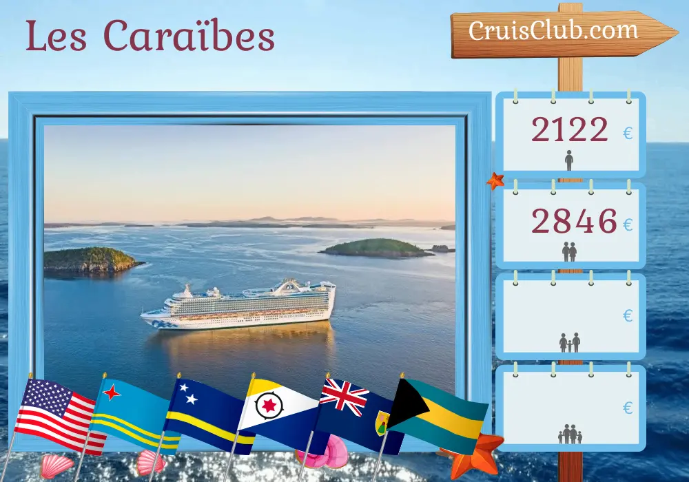 Croisière dans les Caraïbes de Port Canaveral / Orlando à Fort Lauderdale à bord du navire Caribbean Princess avec escales aux États-Unis, à Aruba, Curaçao, en République dominicaine et aux Bahamas pendant 13 jours