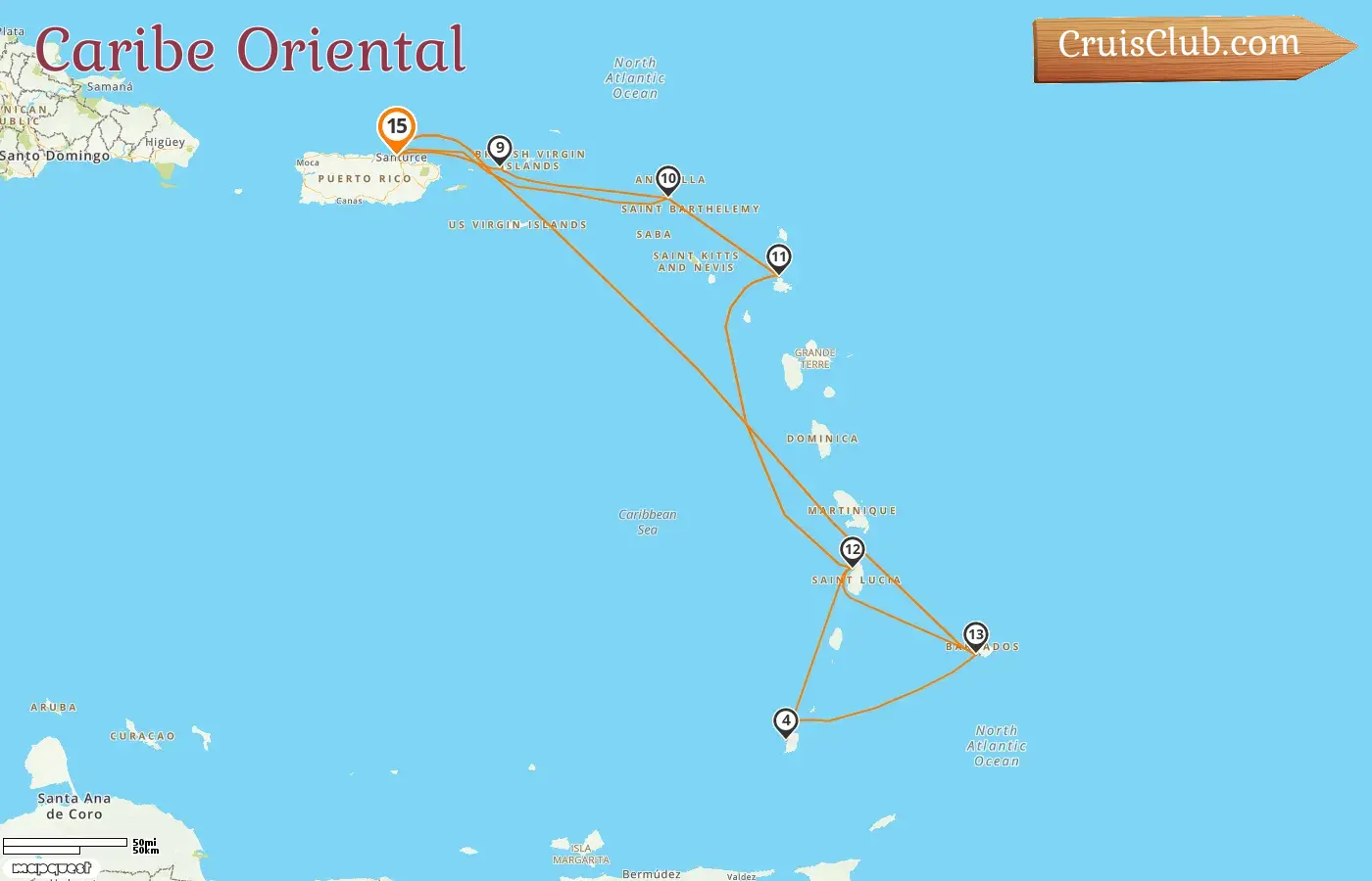 Crucero por el Caribe Oriental desde Saint John a bordo del barco Crown Princess con visitas a Puerto Rico, Barbados y Granada durante 15 días