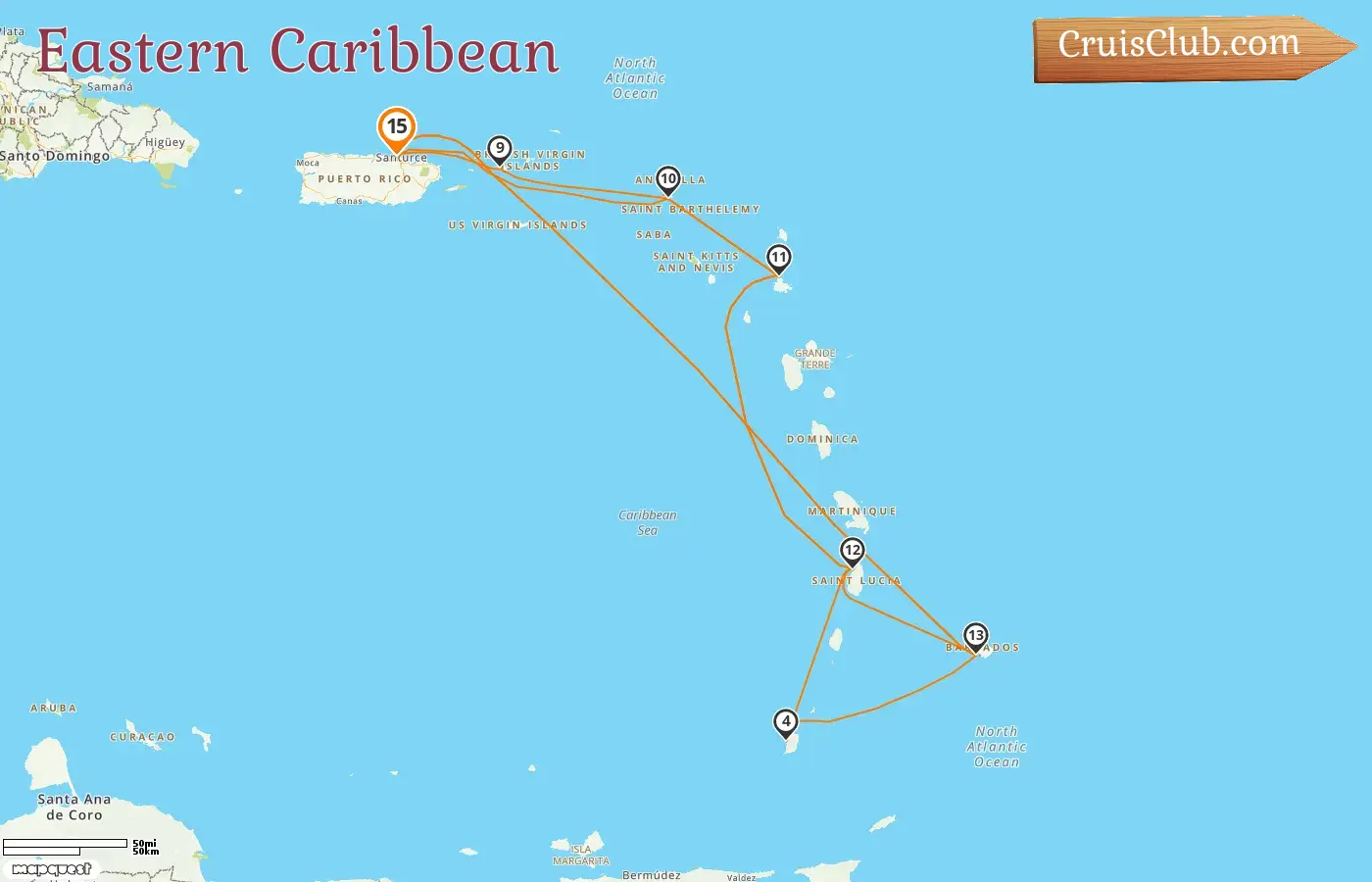 Kreuzfahrt in die östliche Karibik ab Saint John an Bord des Schiffes Crown Princess mit Besuchen in Puerto Rico, Barbados und Grenada für 15 Tage