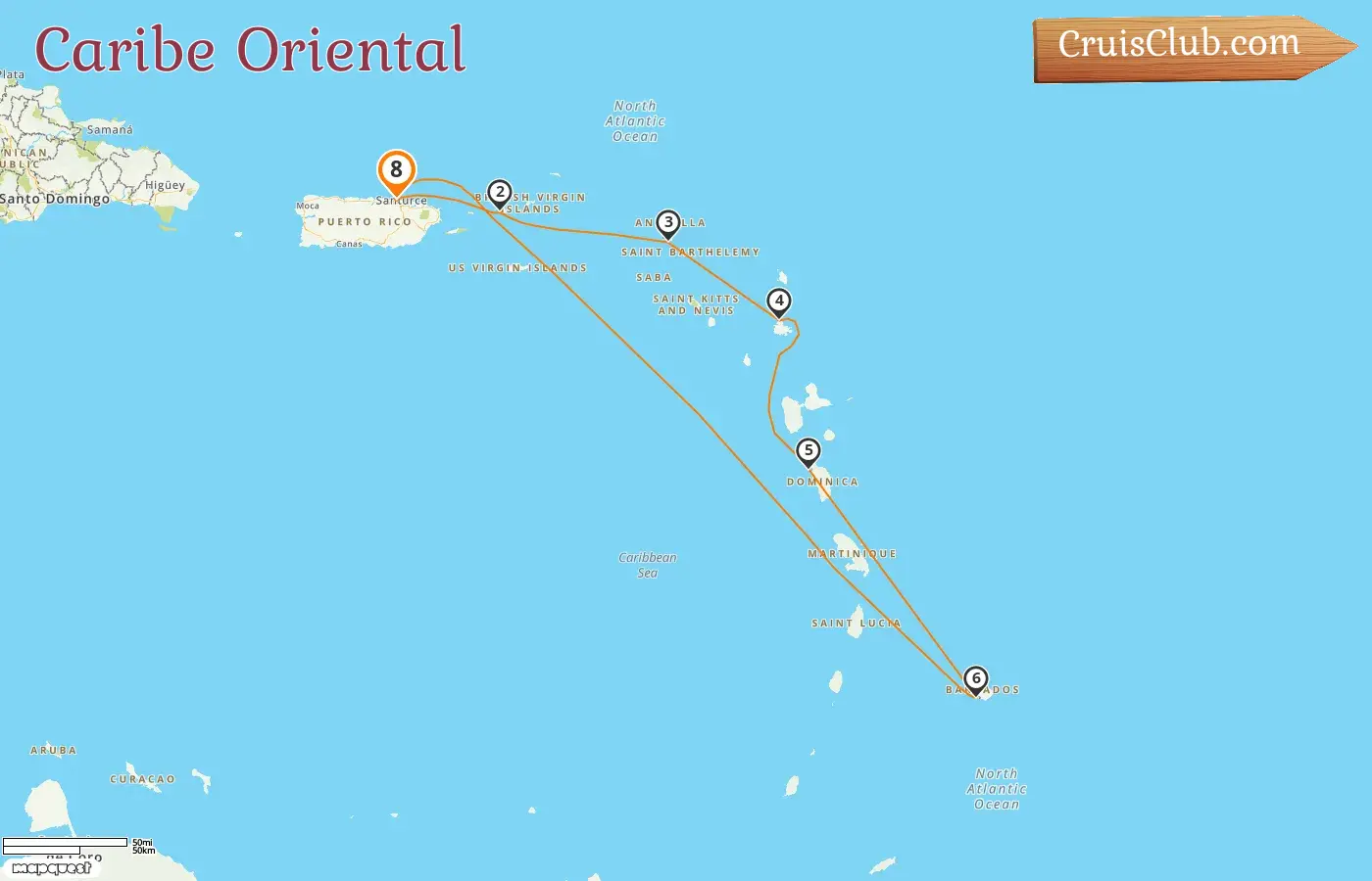 Crucero por el Caribe Oriental desde Saint John a bordo del barco Crown Princess con visitas a Puerto Rico, Dominica y Barbados durante 8 días