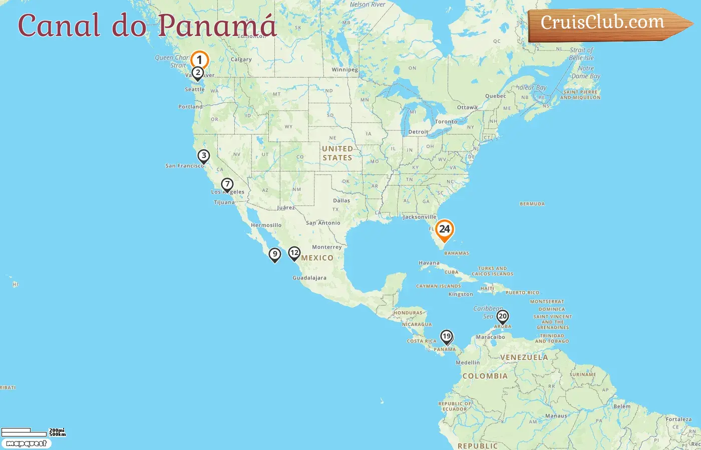 Cruzeiro no Canal do Panamá de Vancouver a Fort Lauderdale a bordo do navio Star Princess com visitas ao Canadá, EUA, México, Panamá e Aruba por 24 dias