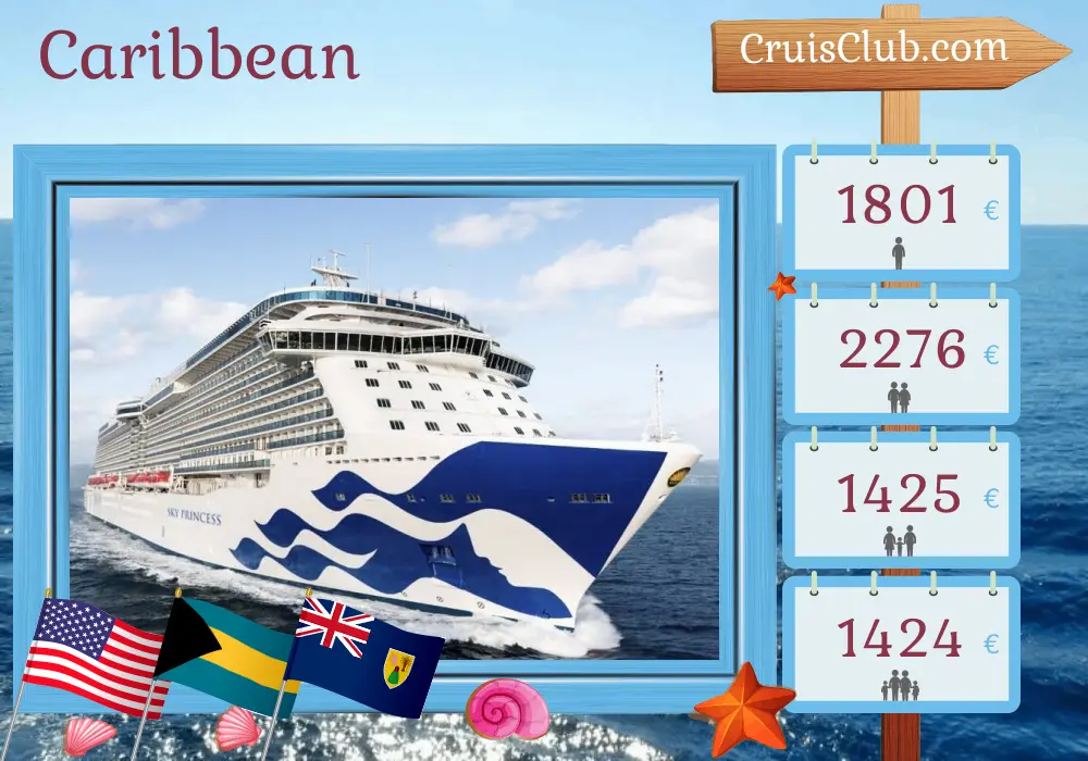 Cruise in the Caribbean from Port Canaveral / Orlando aboard Sky Princess ship with visits to USA, Bahamas, Puerto Rico, and Dominican Republic for 9 days