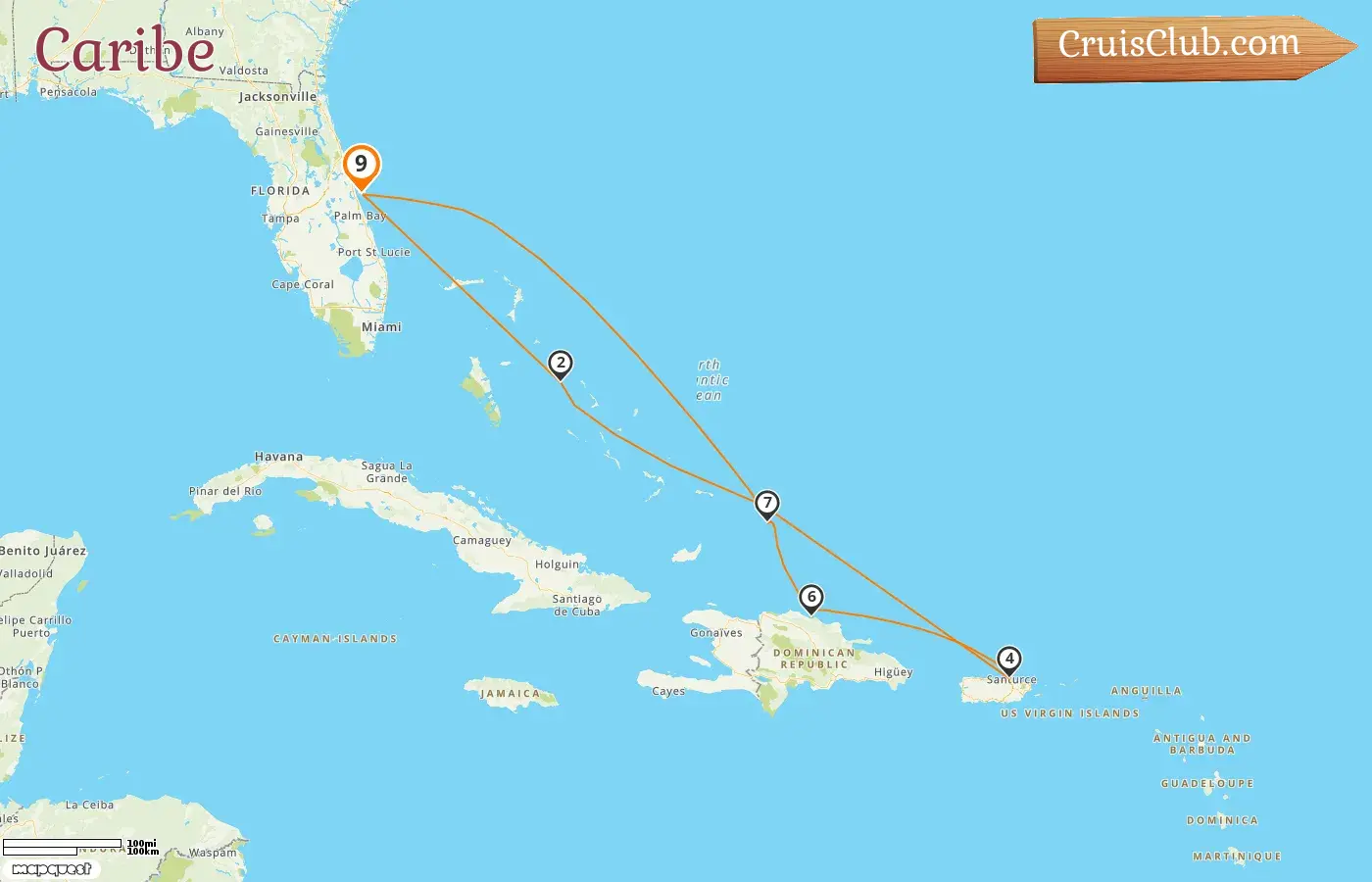 Crucero por el Caribe desde Port Canaveral / Orlando a bordo del barco Sky Princess con visitas a EE. UU., Bahamas, Puerto Rico y República Dominicana por 9 días