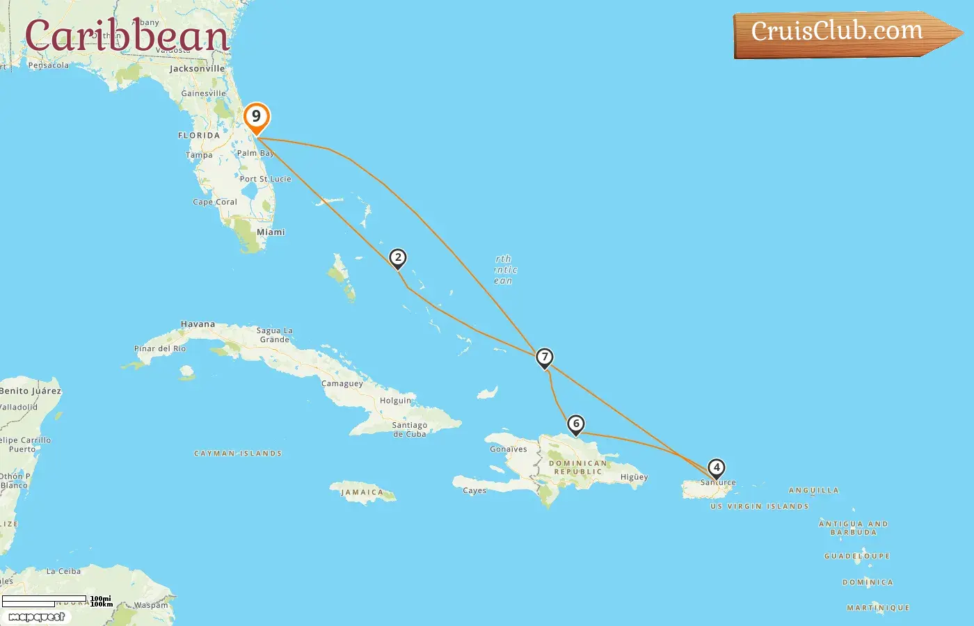 Cruise in the Caribbean from Port Canaveral / Orlando aboard Sky Princess ship with visits to USA, Bahamas, Puerto Rico, and Dominican Republic for 9 days