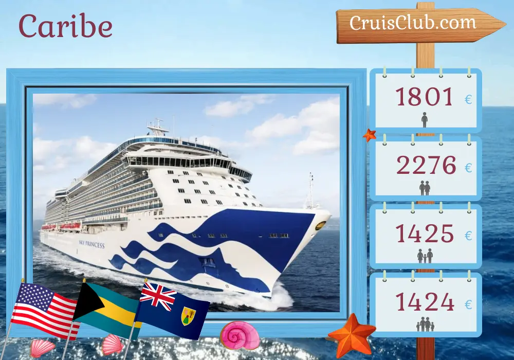 Cruzeiro no Caribe saindo de Port Canaveral / Orlando a bordo do navio Sky Princess com visitas aos EUA, Bahamas, Porto Rico e República Dominicana por 9 dias