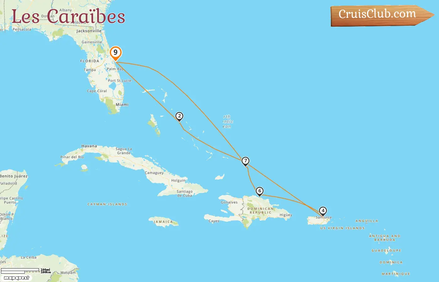 Croisière dans les Caraïbes au départ de Port Canaveral / Orlando à bord du navire Sky Princess avec des escales aux États-Unis, aux Bahamas, à Porto Rico et en République dominicaine pendant 9 jours