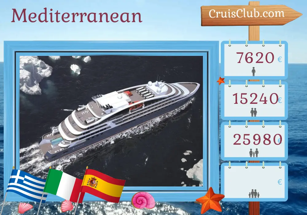 Cruise in the Mediterranean from Piraeus to Malaga aboard Le Dumont d`Urville ship with visits to Greece, Italy, Tunisia, and Spain for 11 days