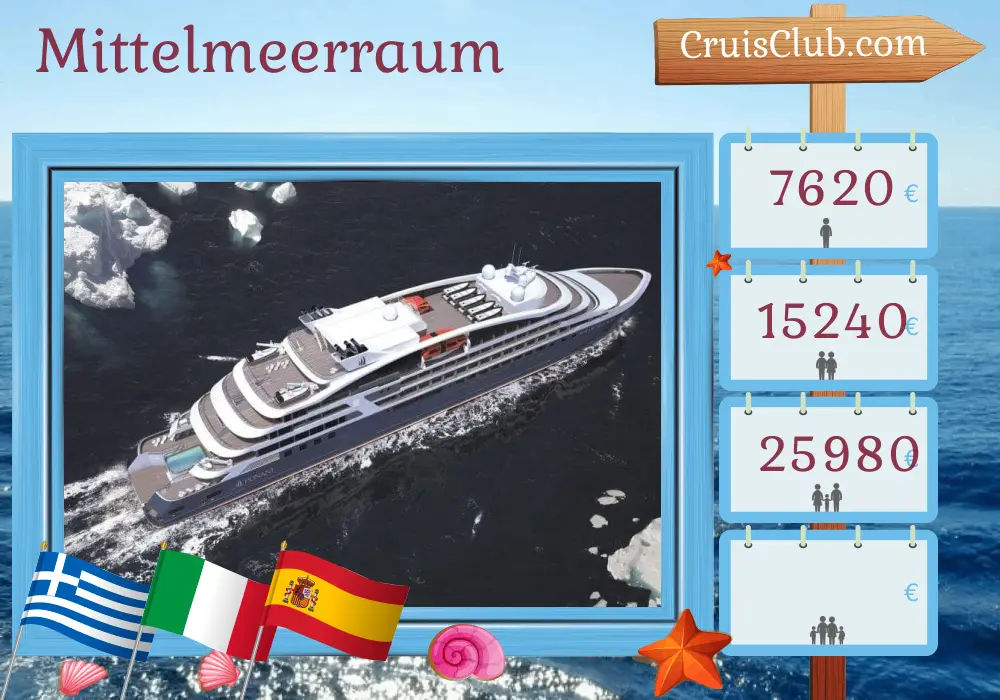 Kreuzfahrt im Mittelmeer von Piräus nach Malaga an Bord des Schiffes Le Dumont d`Urville mit Stopps in Griechenland, Italien, Tunesien und Spanien für 11 Tage