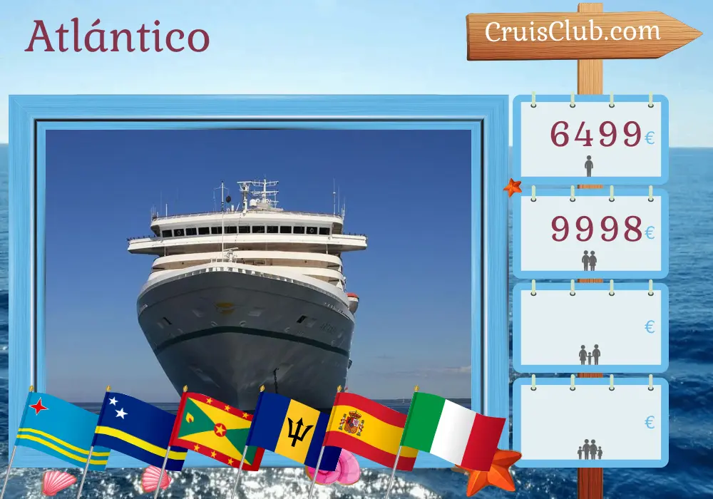 Crucero Transatlántico de Cristóbal a Savona a bordo del barco Artania con visitas a Panamá, Colombia, Aruba, Curazao, Granada, San Vicente y las Granadinas, Barbados, España, Marruecos e Italia durante 26 días