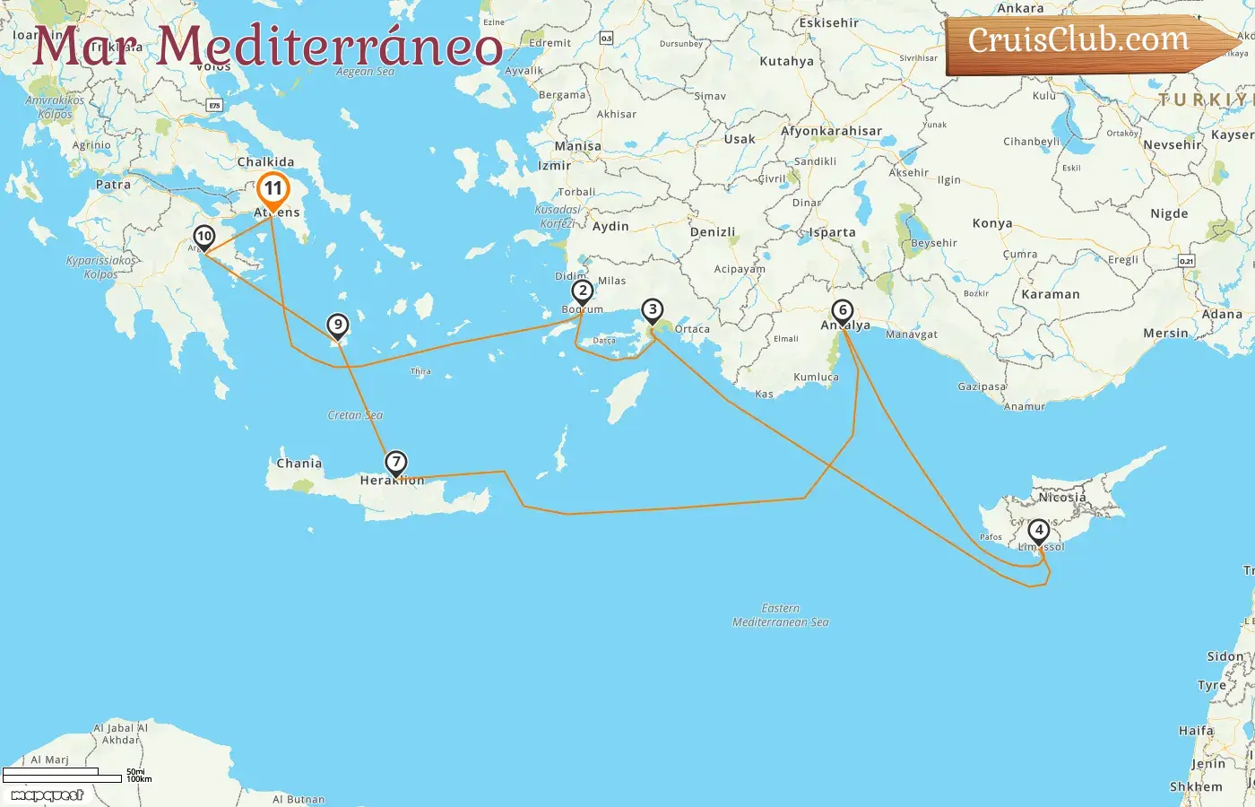 Crucero por el Mediterráneo desde El Pireo a bordo del barco EXPLORA II con visitas a Grecia, Turquía y Chipre durante 11 días