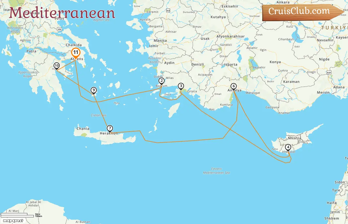 Cruise in the Mediterranean from Piraeus aboard EXPLORA II ship with visits to Greece, Turkey, and Cyprus for 11 days