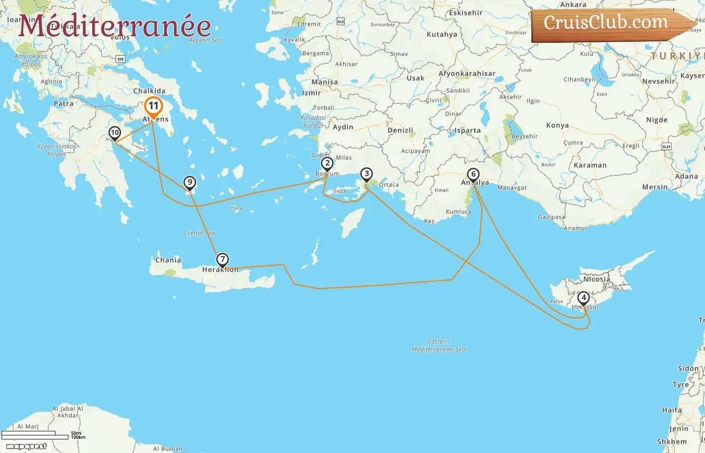Croisière en Méditerranée au départ du Pirée à bord du navire EXPLORA II avec des visites en Grèce, en Turquie et à Chypre pendant 11 jours