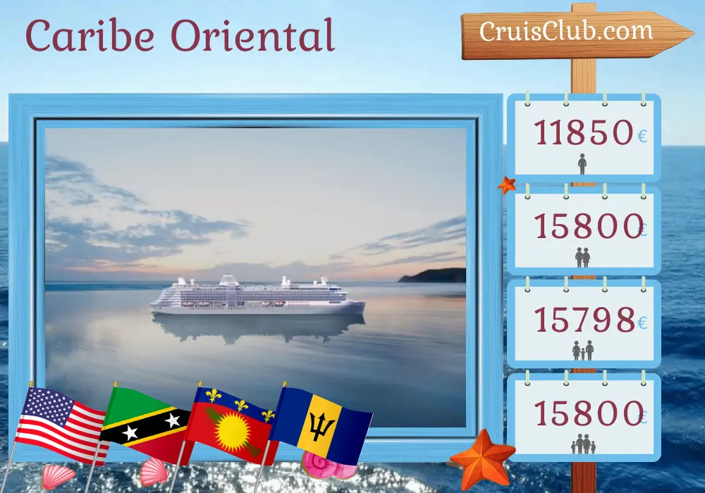 Cruzeiro no Caribe Oriental de Miami para Bridgetown a bordo do navio Silver Ray com visitas aos EUA, Porto Rico, São Cristóvão e Neves, São Bartolomeu, Guadalupe, São Vicente e Granadinas e Barbados por 13 dias