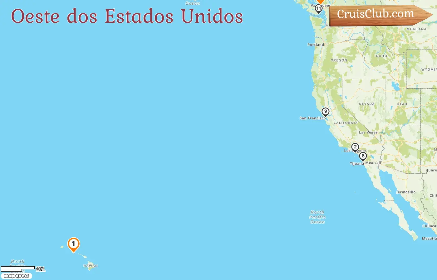 Cruzeiro na América Ocidental de Honolulu para Vancouver a bordo do navio Royal Princess, com visitas aos EUA e ao Canadá por 13 dias
