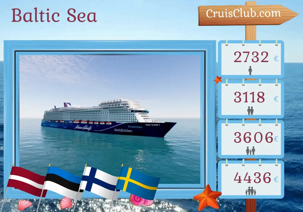 Cruise in the Baltic Sea from Kiel aboard Mein Schiff 7 ship with visits to Latvia, Estonia, Finland, and Sweden for 8 days