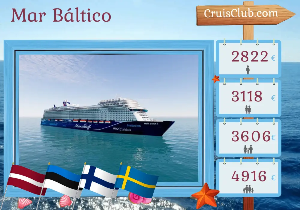 Crucero en el Mar Báltico desde Kiel a bordo del barco Mein Schiff 7 con visitas a Letonia, Estonia, Finlandia y Suecia por 8 días