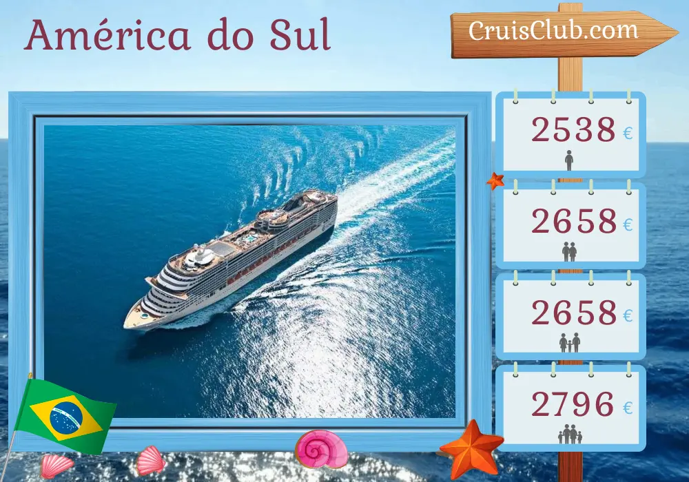 Cruzeiro na América do Sul partindo de Buenos Aires a bordo do navio MSC Fantasia com visitas à Argentina, Brasil e Uruguai por 9 dias