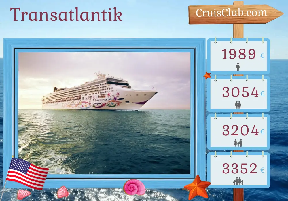 Kreuzfahrt über den Atlantik von Tampa nach Lissabon an Bord des Schiffes Norwegian Star mit Stopps in den USA und der Dominikanischen Republik für 14 Tage