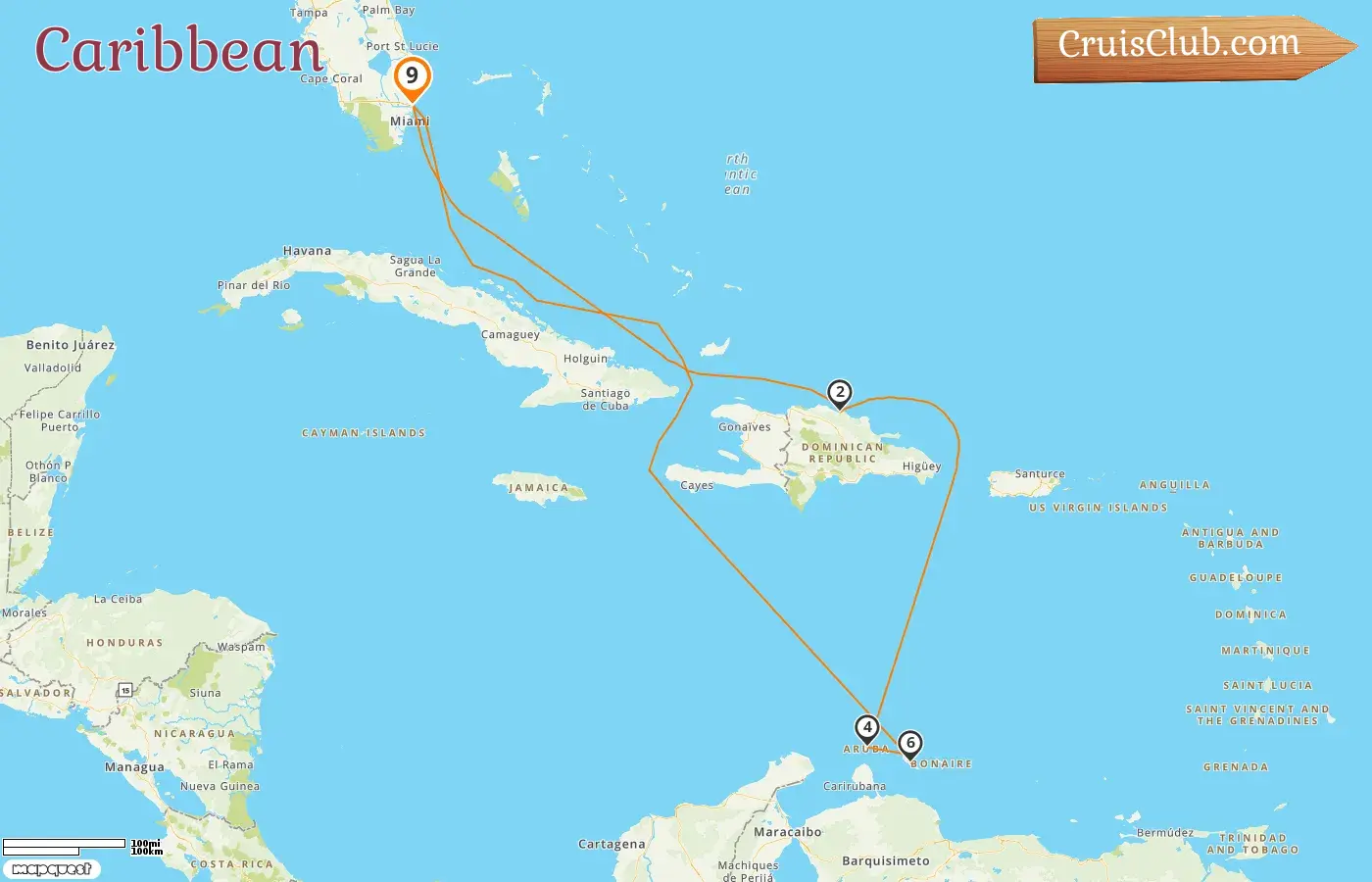 Cruise in the Caribbean from Fort Lauderdale aboard Regal Princess ship with visits to USA, Dominican Republic, Aruba, and Curaçao for 9 days