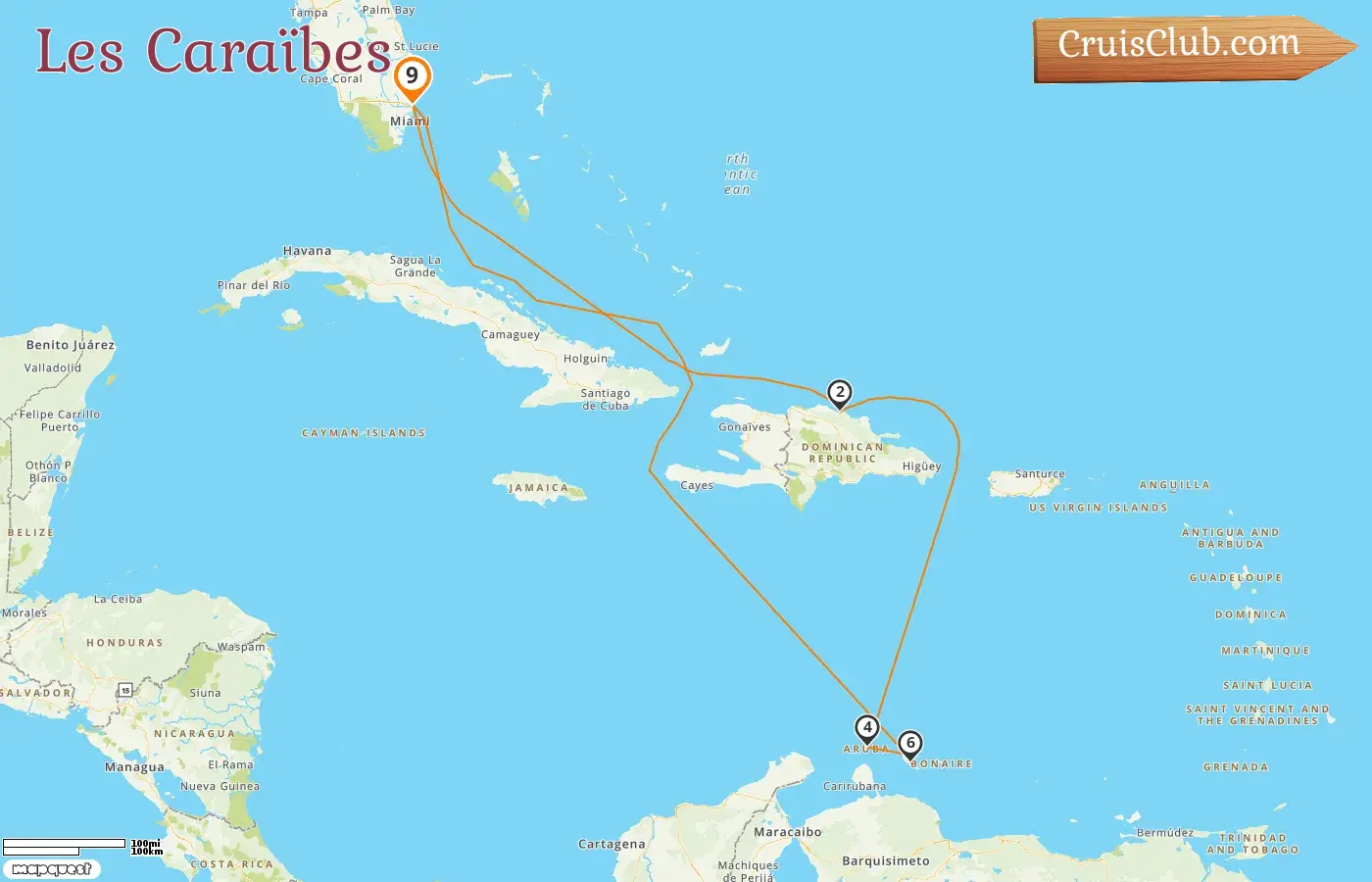 Croisière dans les Caraïbes au départ de Fort Lauderdale à bord du navire Regal Princess avec des visites aux États-Unis, en République dominicaine, à Aruba et à Curaçao pendant 9 jours
