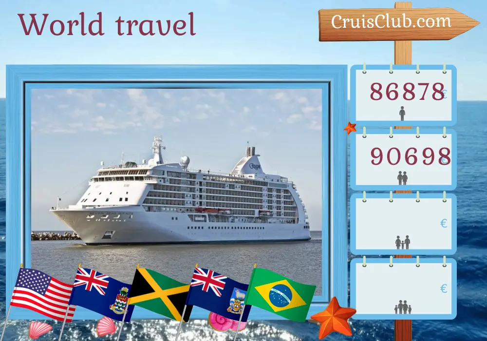 Kreuzfahrt in der Weltreise ab Miami an Bord des Schiffes Seven Seas Voyager mit Besuchen in den USA, den Kaimaninseln, Jamaika, Kolumbien, Costa Rica, Panama, Ecuador, Peru, Chile, Falklandinseln, Argentinien, Uruguay und Brasilien für 66 Tage