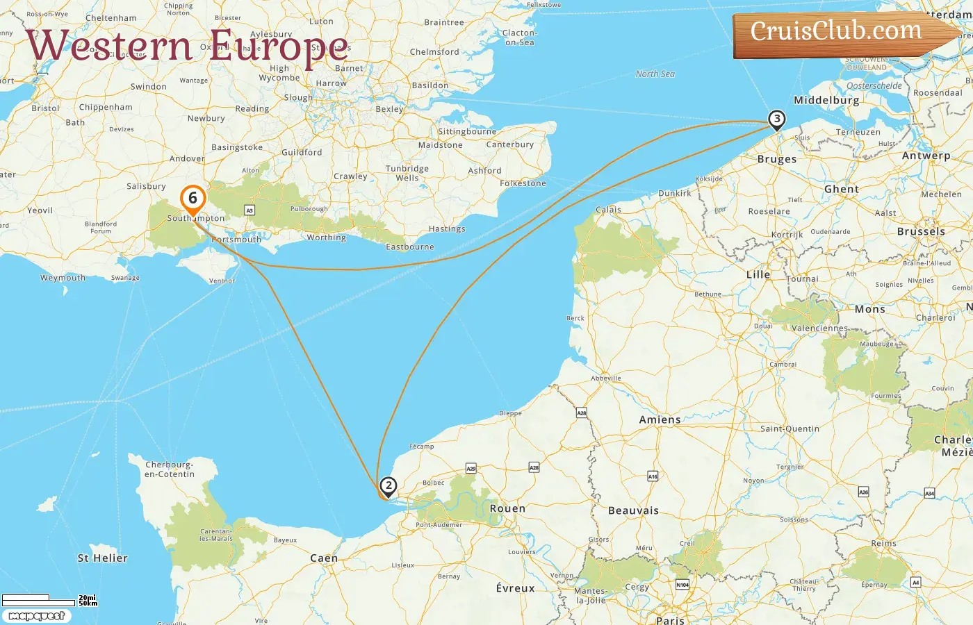 Cruise in the Western Europe from Southampton aboard Queen Anne ship with visits to France and Belgium for 6 days