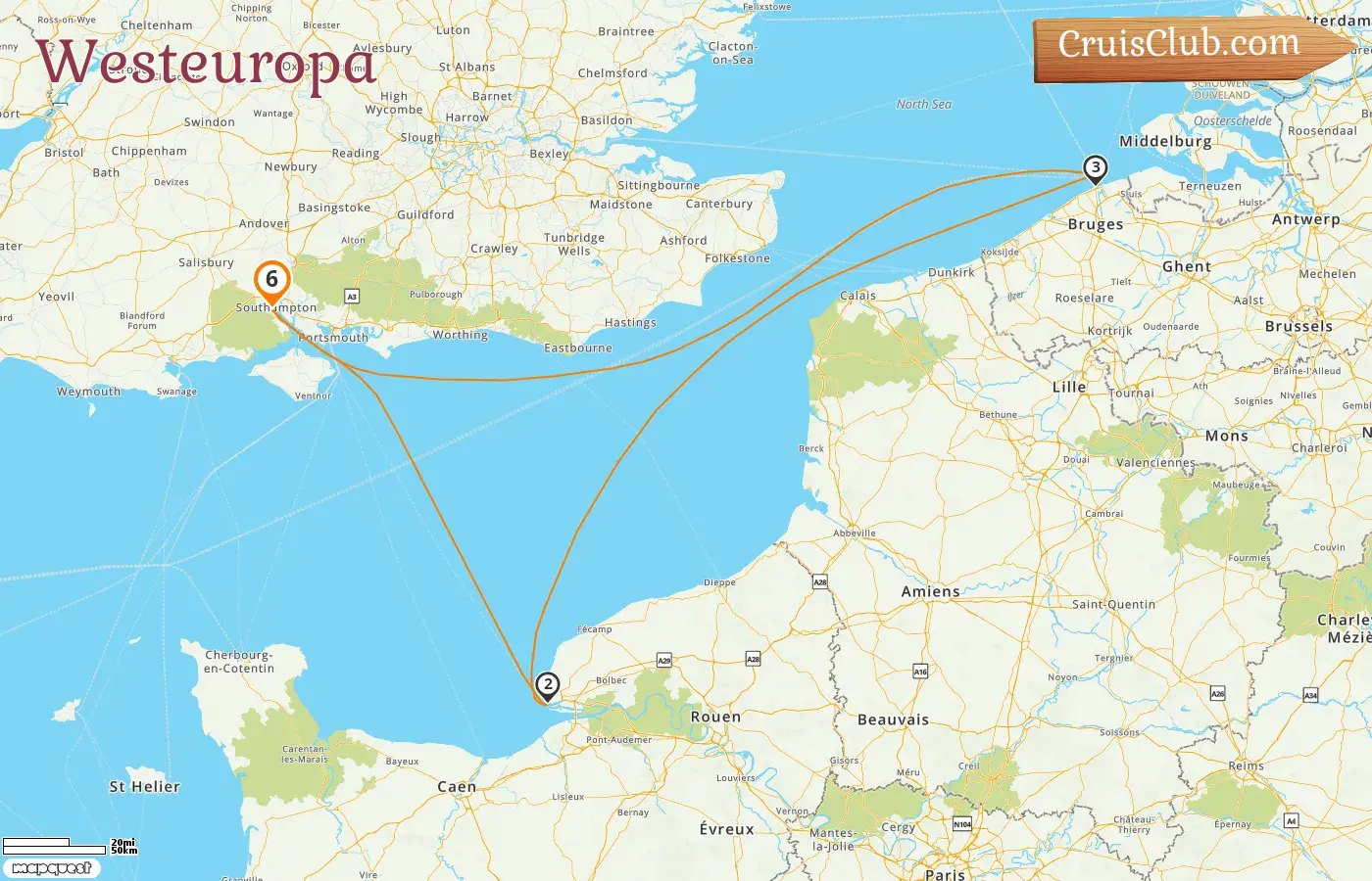 Kreuzfahrt in Westeuropa ab Southampton an Bord des Schiffes Queen Anne mit Besuchen in Frankreich und Belgien für 6 Tage