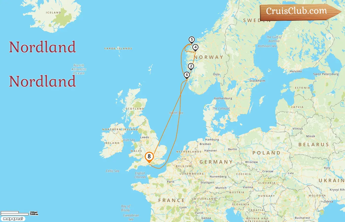 Cruzeiro no Norte a partir de Southampton a bordo do navio Queen Anne com visitas à Noruega por 8 dias