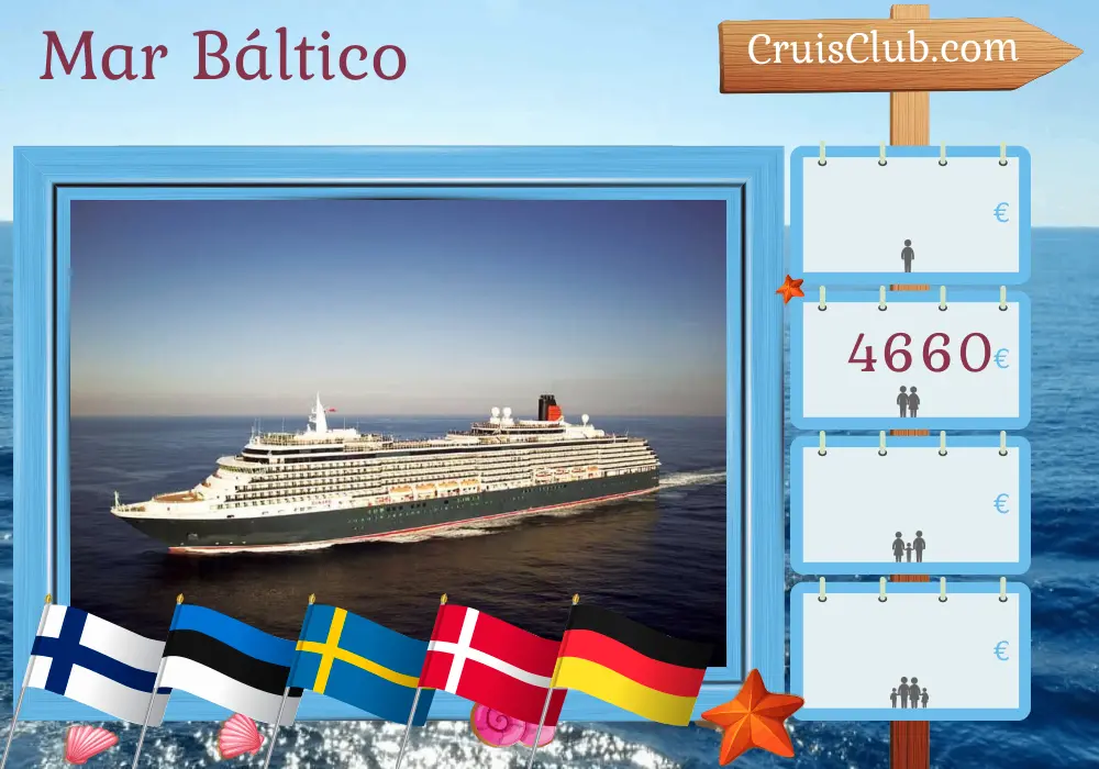 Cruzeiro no Mar Báltico de Kiel a Hamburgo a bordo do navio Queen Victoria com visitas à Finlândia, Estônia, Suécia, Dinamarca e Alemanha por 10 dias