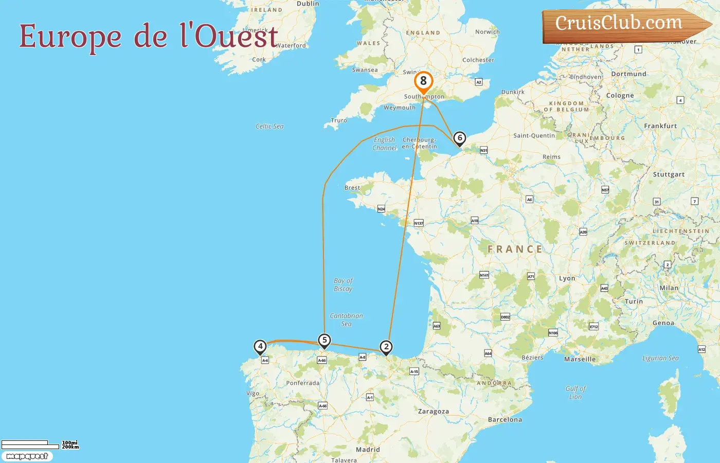 Croisière dans l`Europe de l`Ouest au départ de Southampton à bord du navire Queen Anne avec escales en Espagne et en France pendant 8 jours