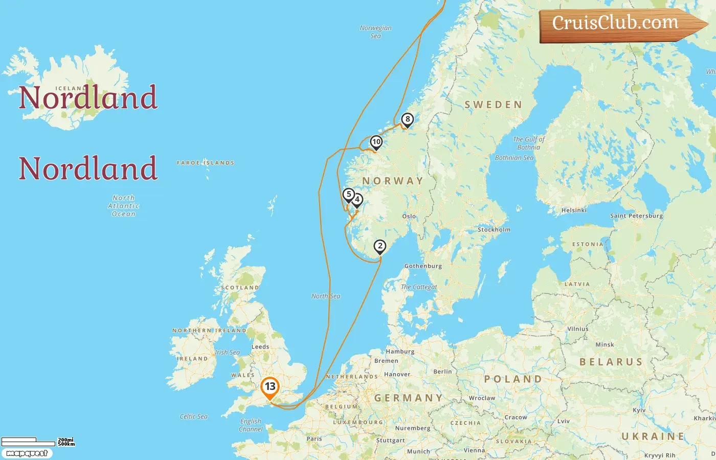 Cruzeiro no Norte partindo de Southampton a bordo do navio Queen Victoria com visitas à Noruega por 13 dias