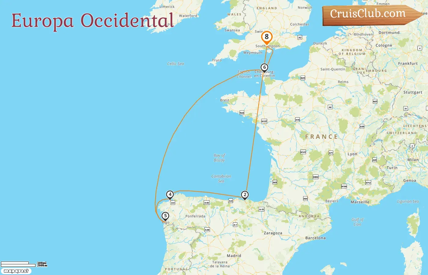 Crucero por Europa Occidental desde Southampton a bordo del barco Reina Ana con visitas a España y Francia durante 8 días