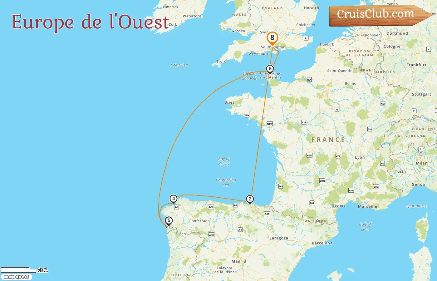 Croisière dans l`Europe de l`Ouest au départ de Southampton à bord du navire Queen Anne avec escales en Espagne et en France pendant 8 jours