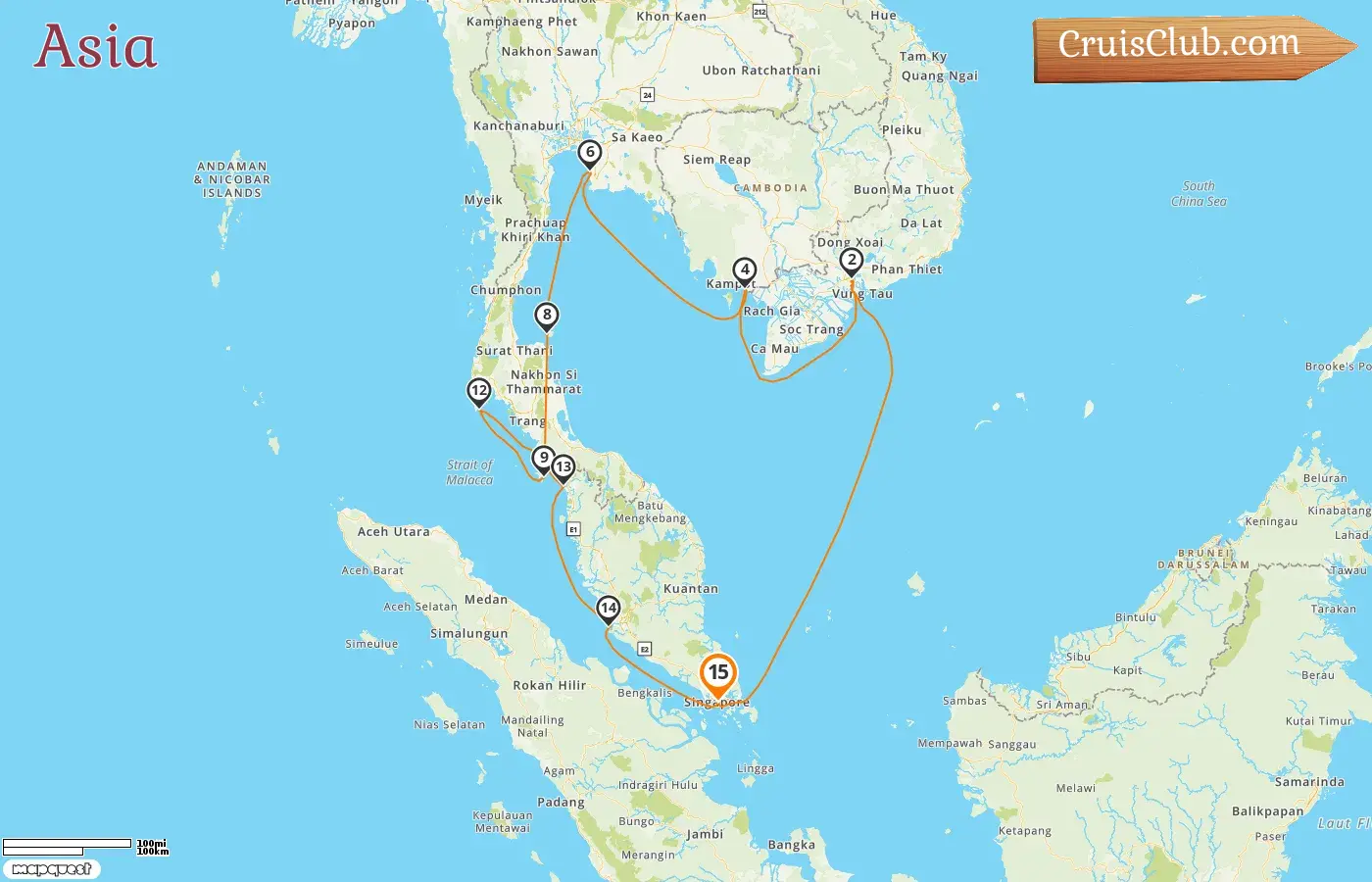 Crucero por Asia desde Singapur a bordo del barco Sapphire Princess con visitas a Singapur, Viet Nam, Camboya, Tailandia y Malasia durante 15 días
