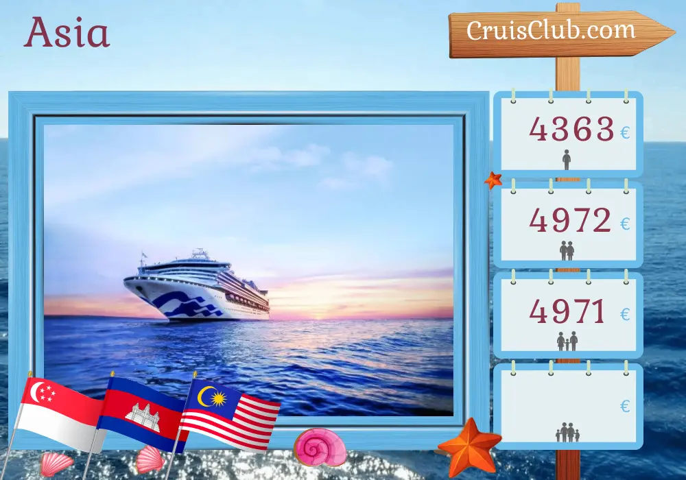 Crucero por Asia desde Singapur a bordo del barco Sapphire Princess con visitas a Singapur, Viet Nam, Camboya, Tailandia y Malasia durante 15 días