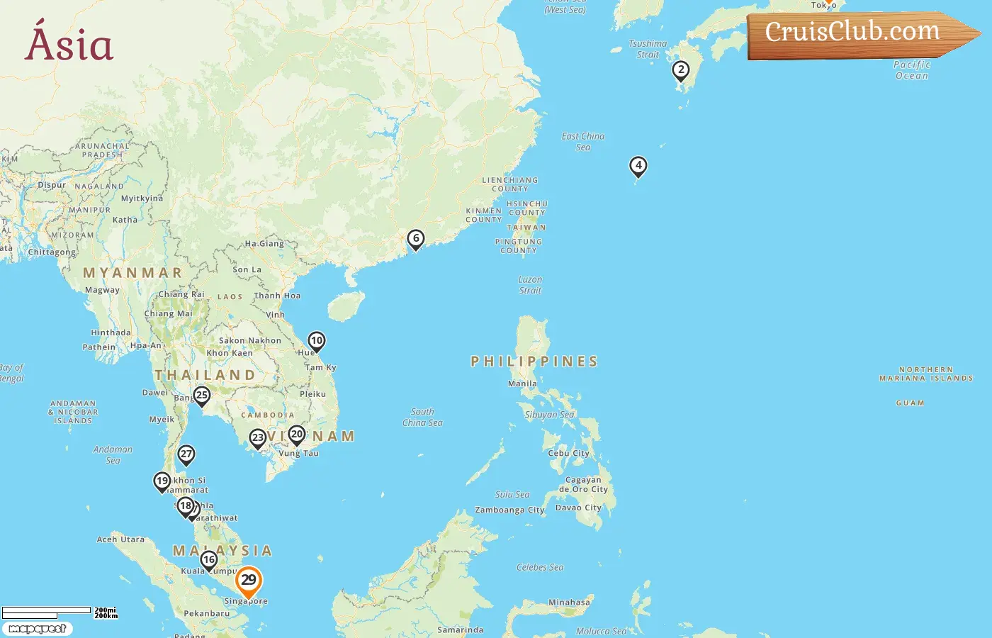 Cruzeiro na Ásia de Tóquio a Singapura a bordo do navio Sapphire Princess com visitas ao Japão, Hong Kong, Vietnã, Singapura, Malásia, Tailândia e Camboja por 29 dias