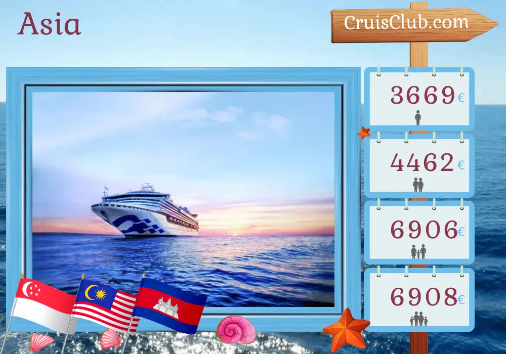 Cruise in the Asia from Singapore aboard Sapphire Princess ship with visits to Singapore, Malaysia, Thailand, Viet Nam, and Cambodia for 15 days