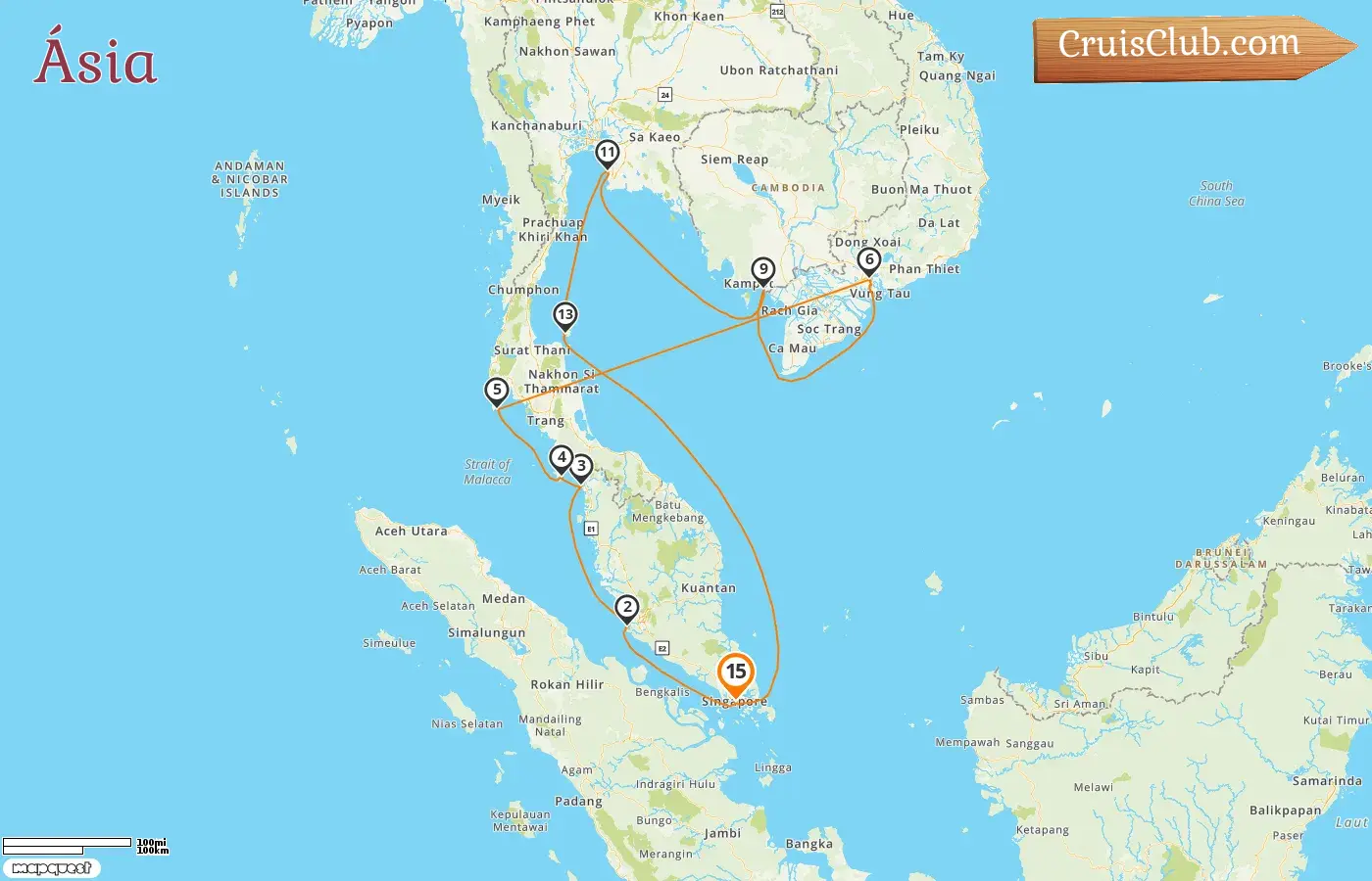 Cruzeiro na Ásia partindo de Singapura a bordo do navio Sapphire Princess com visitas a Singapura, Malásia, Tailândia, Vietnã e Camboja por 15 dias