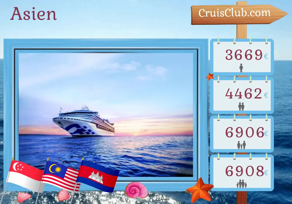 Kreuzfahrt in Asien ab Singapur an Bord des Schiffes Sapphire Princess mit Stopps in Singapur, Malaysia, Thailand, Vietnam und Kambodscha für 15 Tage