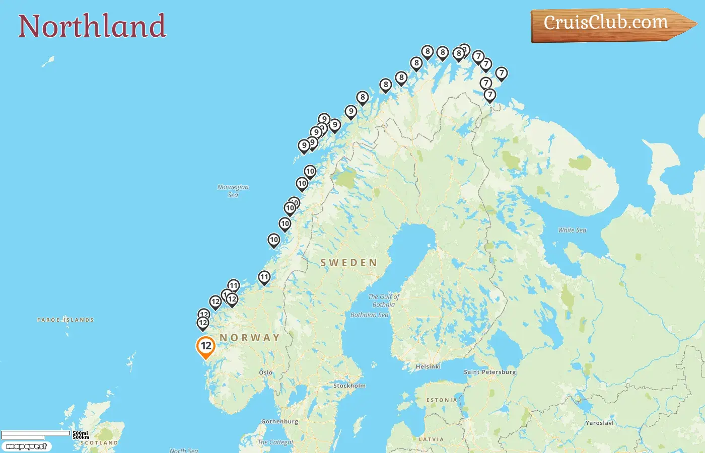 Cruise in the Northland from Mountains aboard Nordnorge ship with visits to Norway for 12 days