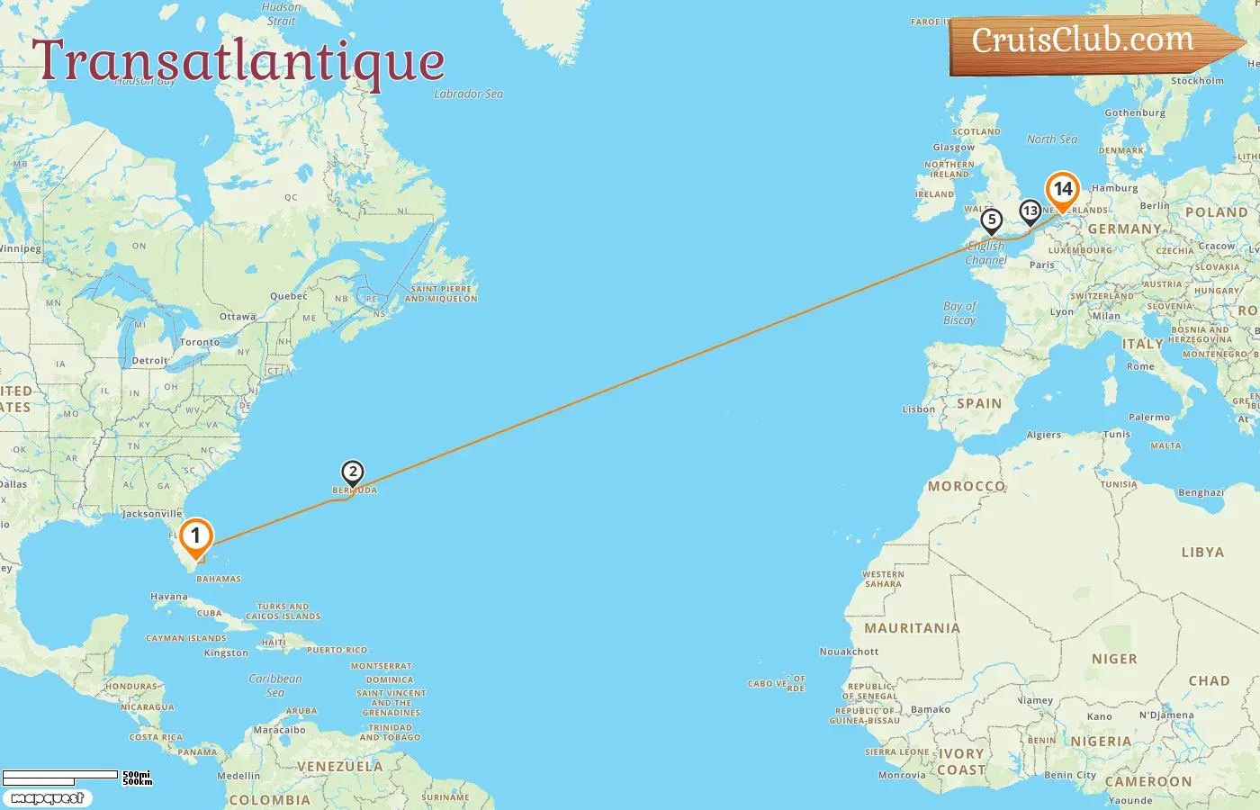 Croisière transatlantique de Fort Lauderdale à Rotterdam à bord du navire Nieuw Statendam avec escales aux États-Unis et aux Bermudes pendant 14 jours