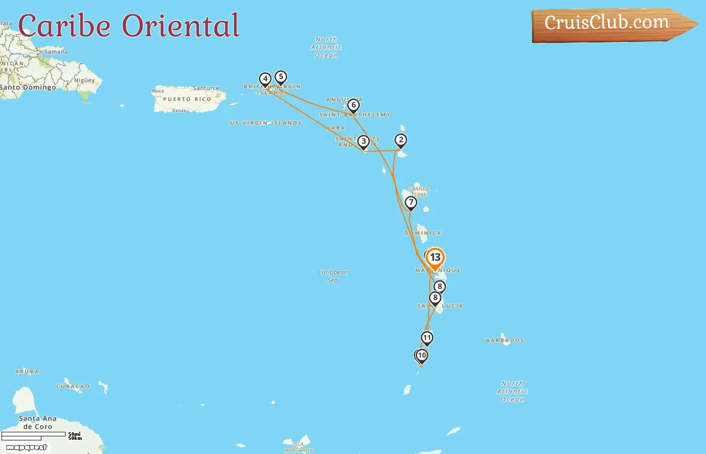 Crucero por el Caribe Oriental desde Fort-de-France a bordo del barco Le Lapérouse con visitas a Saint Kitts y Nevis, Islas Vírgenes Británicas, San Bartolomé, Guadalupe, Santa Lucía, San Vicente y las Granadinas, y Martinica durante 13 días
