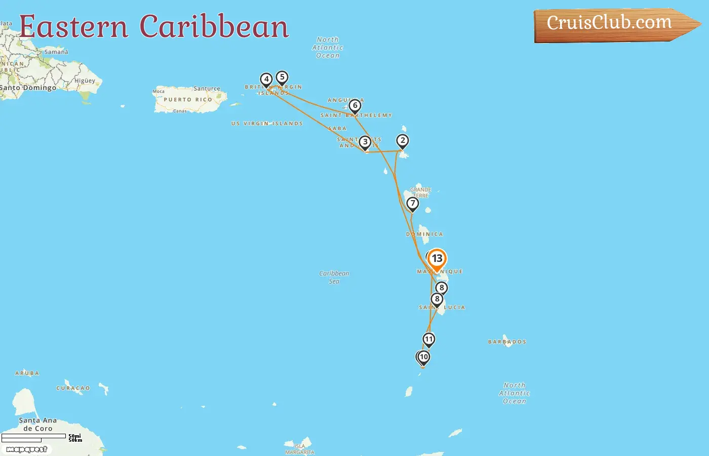 Kreuzfahrt in der östlichen Karibik von Fort-de-France an Bord des Schiffes Le Lapérouse mit Stopps in Saint Kitts und Nevis, Britischen Jungferninseln, Saint Barthélemy, Guadeloupe, Saint Lucia, Saint Vincent und den Grenadinen und Martinique für 13 Tage