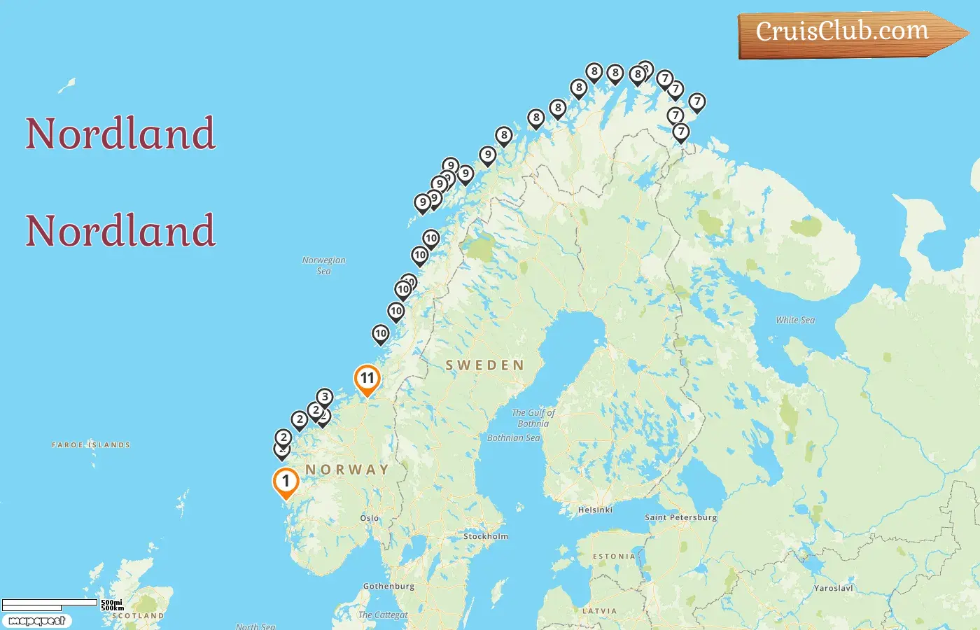 Cruzeiro no Norte de Montanhas a Trondheim a bordo do navio Richard With com visitas à Noruega por 11 dias