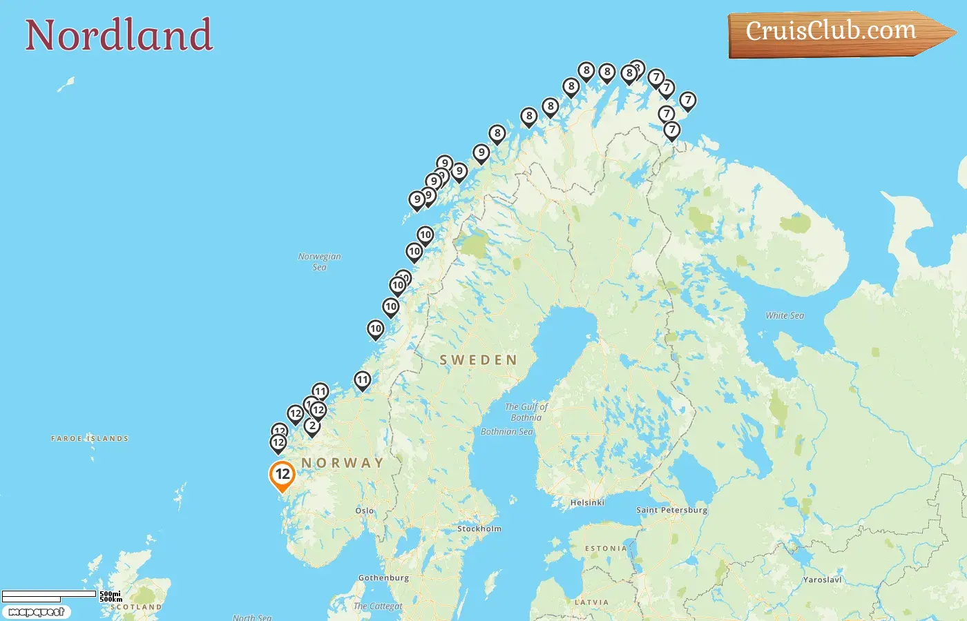 Croisière dans le Nord à bord du navire Kong Harald avec des visites en Norvège pendant 12 jours
